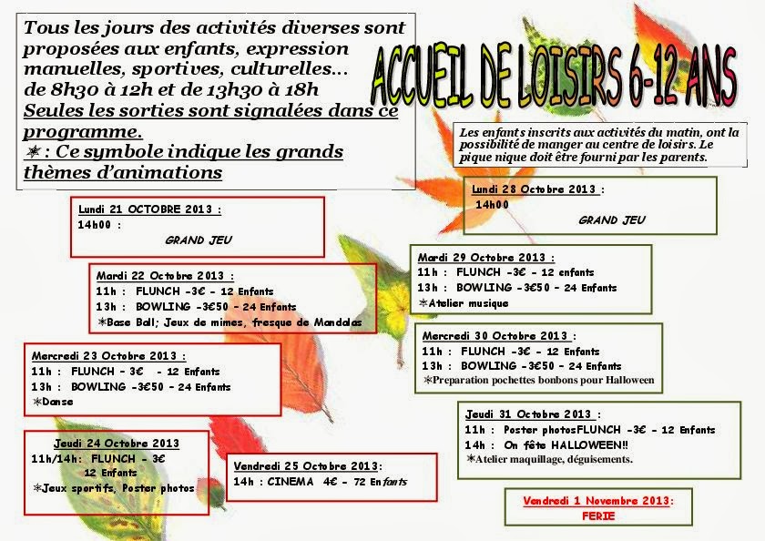 .Centre Social du Hameau - Pau: Programme Vacances de Toussaint ALSH 6/