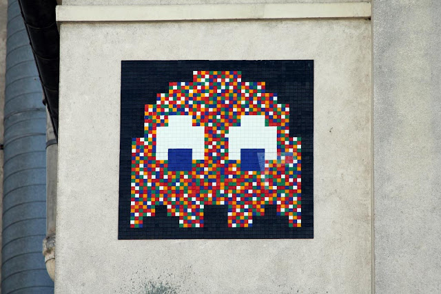 Ghost Street Art By Invader in Paris, France - Close up