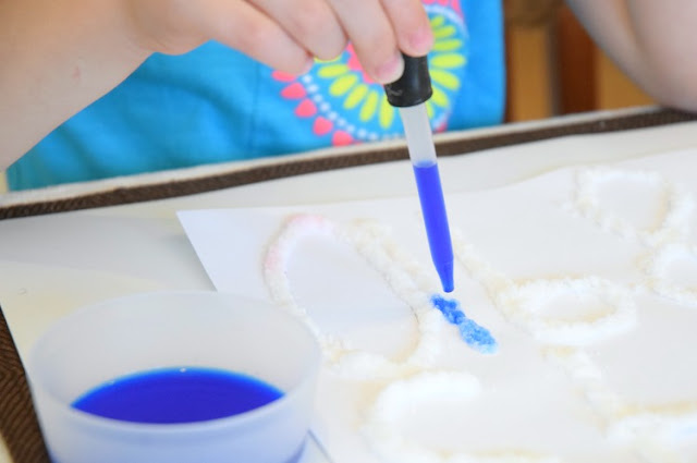 Salt painted numbers. Help preschoolers with their math by letting them learn numbers with this fun craft technique! Also great for fine motor development.