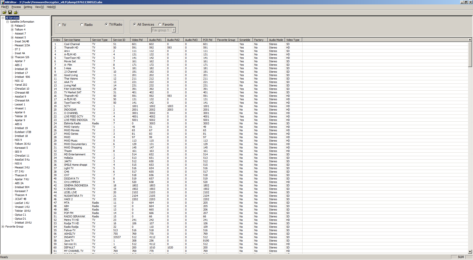 Cara Setting Channel Receiver Goldsat Lily dengan AliEditor
