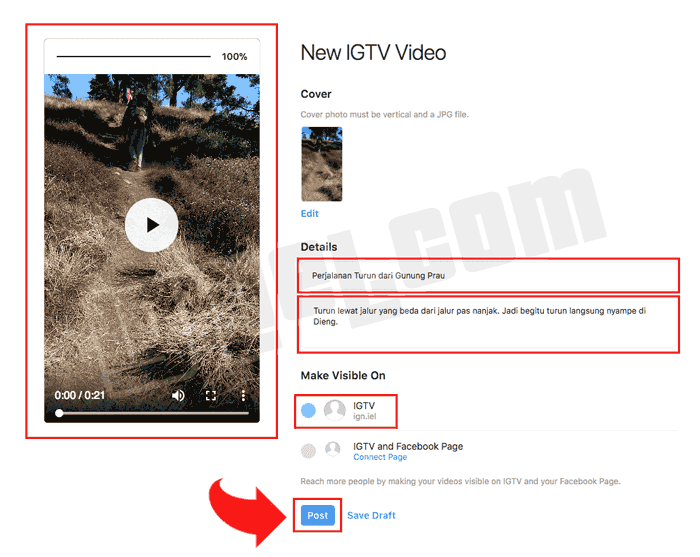 Upload Video di IGTV via PC Upload Video di IGTV via PC