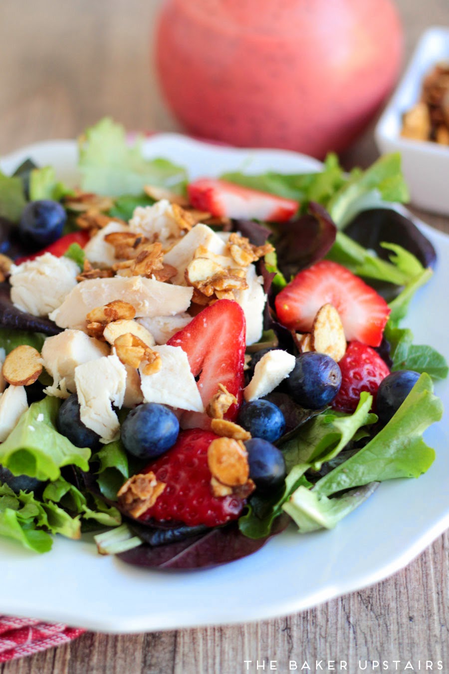 Berry chicken salad and easy candied almonds - so fresh, healthy, and delicious!