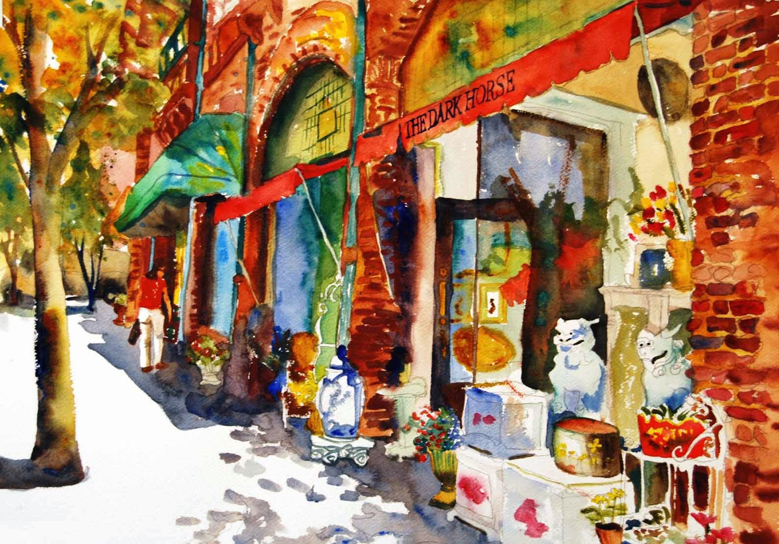 watercolor landscape by Miriam Schulman https://www.etsy.com/listing/73640595/cityscape-art-print-from-watercolor