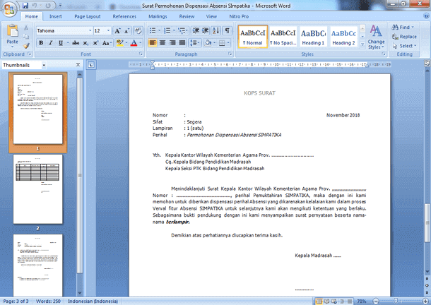 Surat Permohonan Dispensasi Absensi Simpatika Arsip Guru