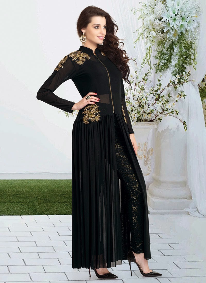 SIZZLING BLACK PARTY WEAR DRESS WITH GOLDEN EMBROIDERY