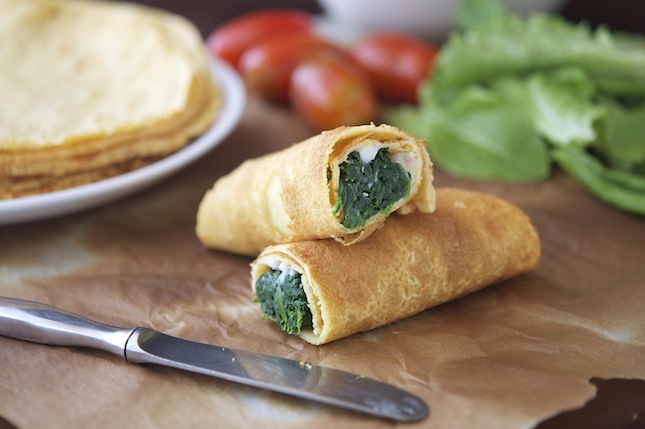 Socca Wraps with Spinach and Stracchino Cheese