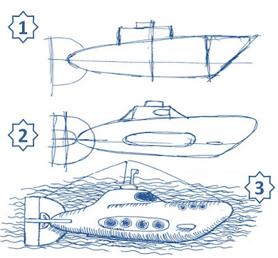 cara menggambar kapal selam