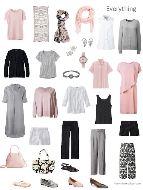 4 by 4 Wardrobe for warm weather in black, white, grey and pink 4 by 4 Wardrobe for warm weather in black, white, grey and pink
