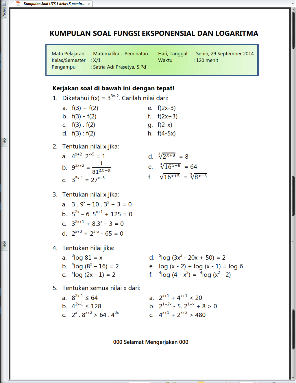 Contoh Soal Matematika Peminatan Kelas 10 Semester 2 Tentang Vektor