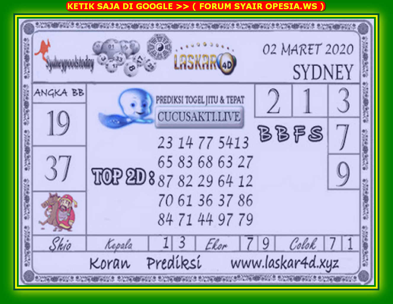 1 New Message Kode Syair Sydney 2 Maret 2020 Forum Syair Togel Hongkong Singapura Sydney