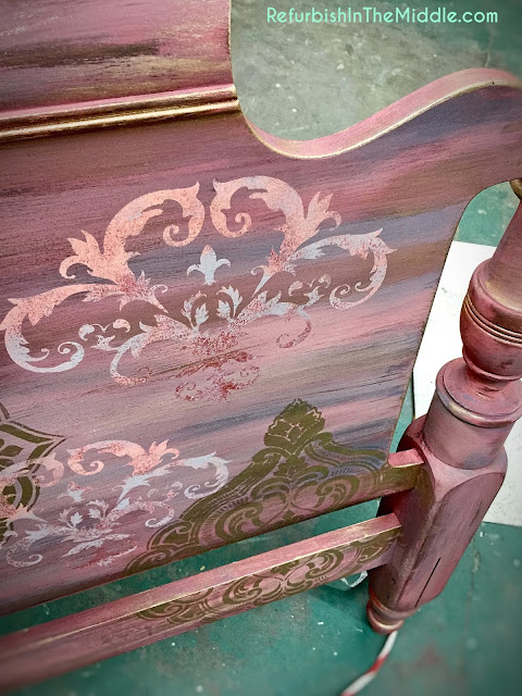 headboard with medallion stencils and chalk paint