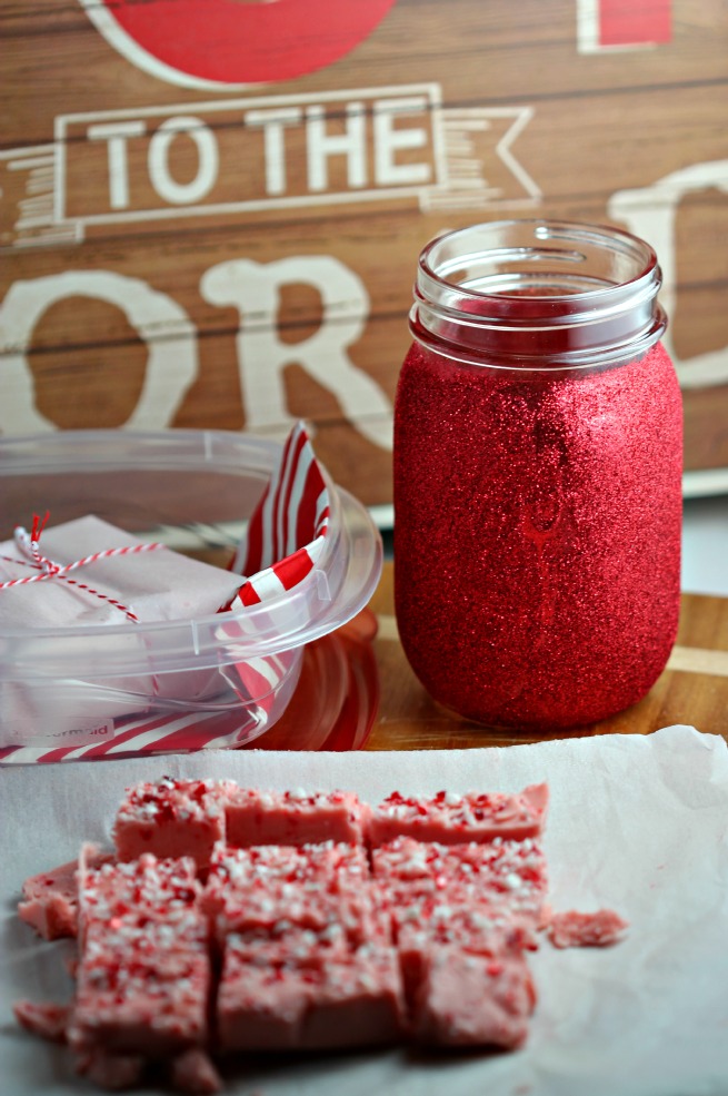 Gift Idea Homemade Peppermint Crunch Fudge & Glitter Mason Jar A