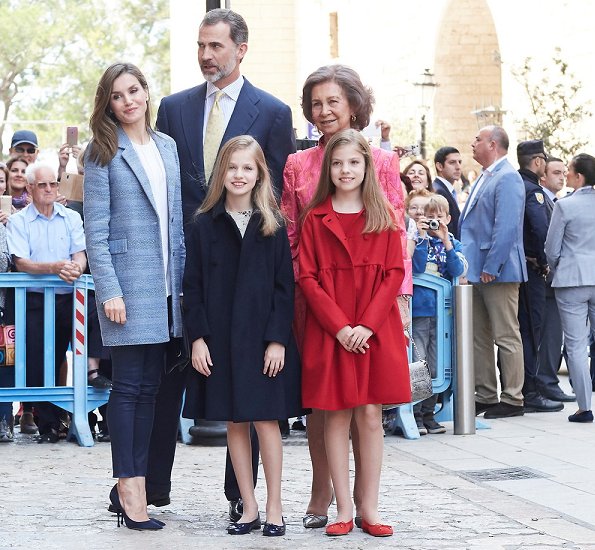 King Felipe, Queen Letizia, Princess Leonor and her sister Sofia and Former Queen Sofia of Spain attended the traditional Mass