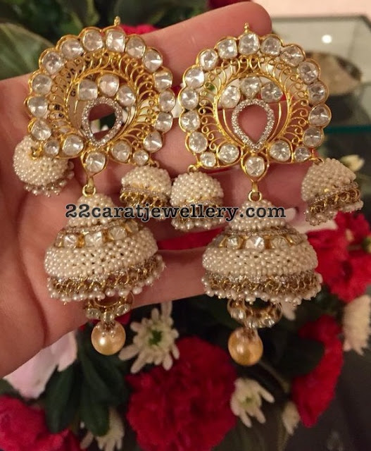 Three Jhumka Hanging Heavy Earrings