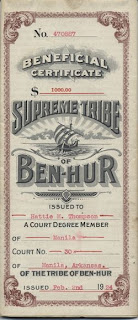 A certificate of insurance issued by the Supreme Tribe of Ben-Hur