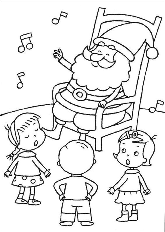 Tranh tô màu ông già Noel hát cùng các bạn nhỏ