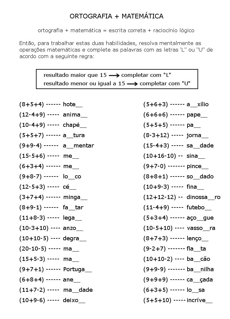 Ortografia + Matemática