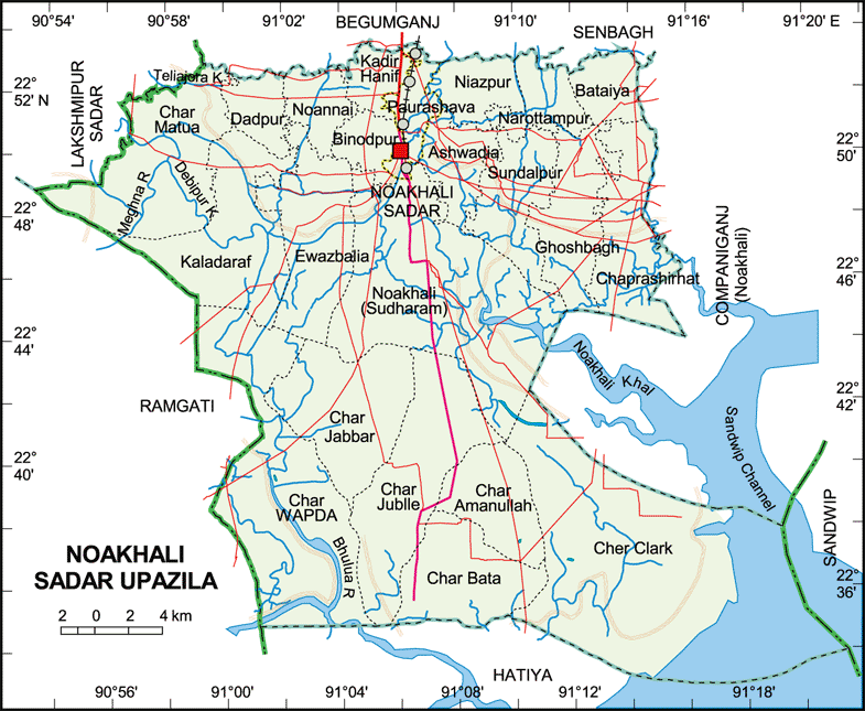 Noakhali Sadar Upazila Map Noakhali District Bangladesh