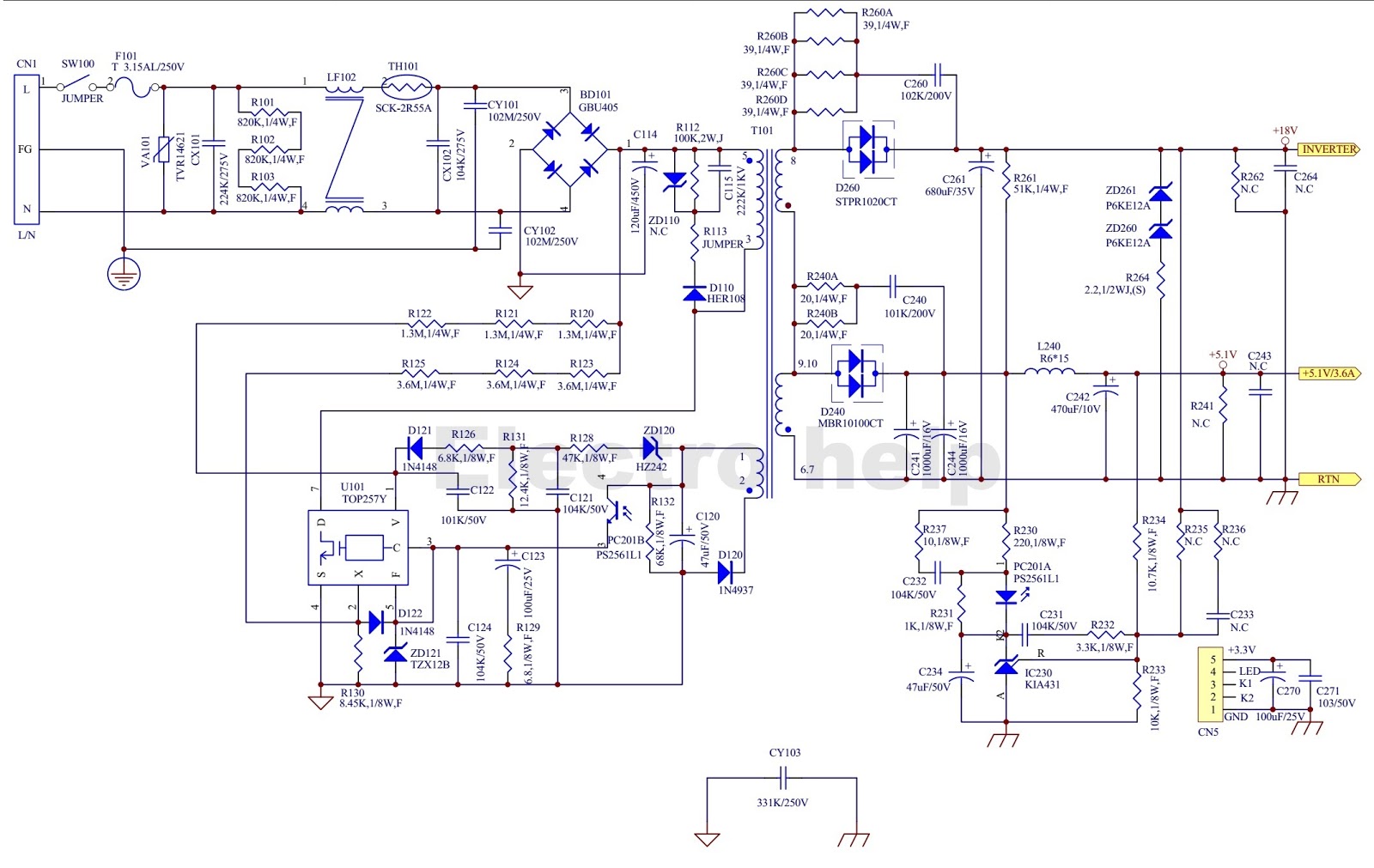 Electro help: SAMSUNG BN44-00305A - SMPS Schematic - Samsung 2243 LCD TV
