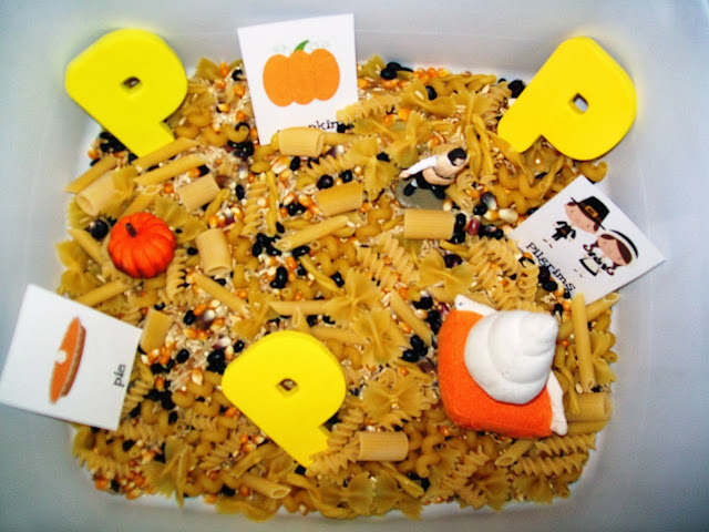 Thanksgiving Sensory Bin with Emphasis on the Letter P
