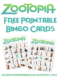Zootopia free printable bingo