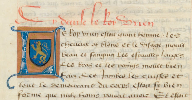 manuscrit Français 1438 : Les Noms, armes et blasons des chevaliers de la Table ronde. Date d'édition : 1501-1600 - lettrine - Bibliothèque Nationale de France, Département des manuscrits - Paris
