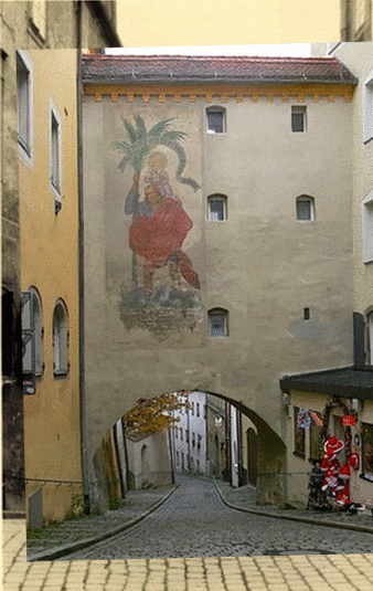GIF: St. Christopher mural on Pfaffengasse