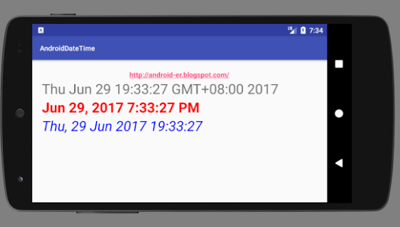 Get system date/time and display in formatted form - Learn About Android