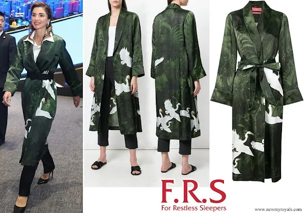 Queen Rania wore F.R.S For Restless Sleepers Green Crane Print Duster Coat