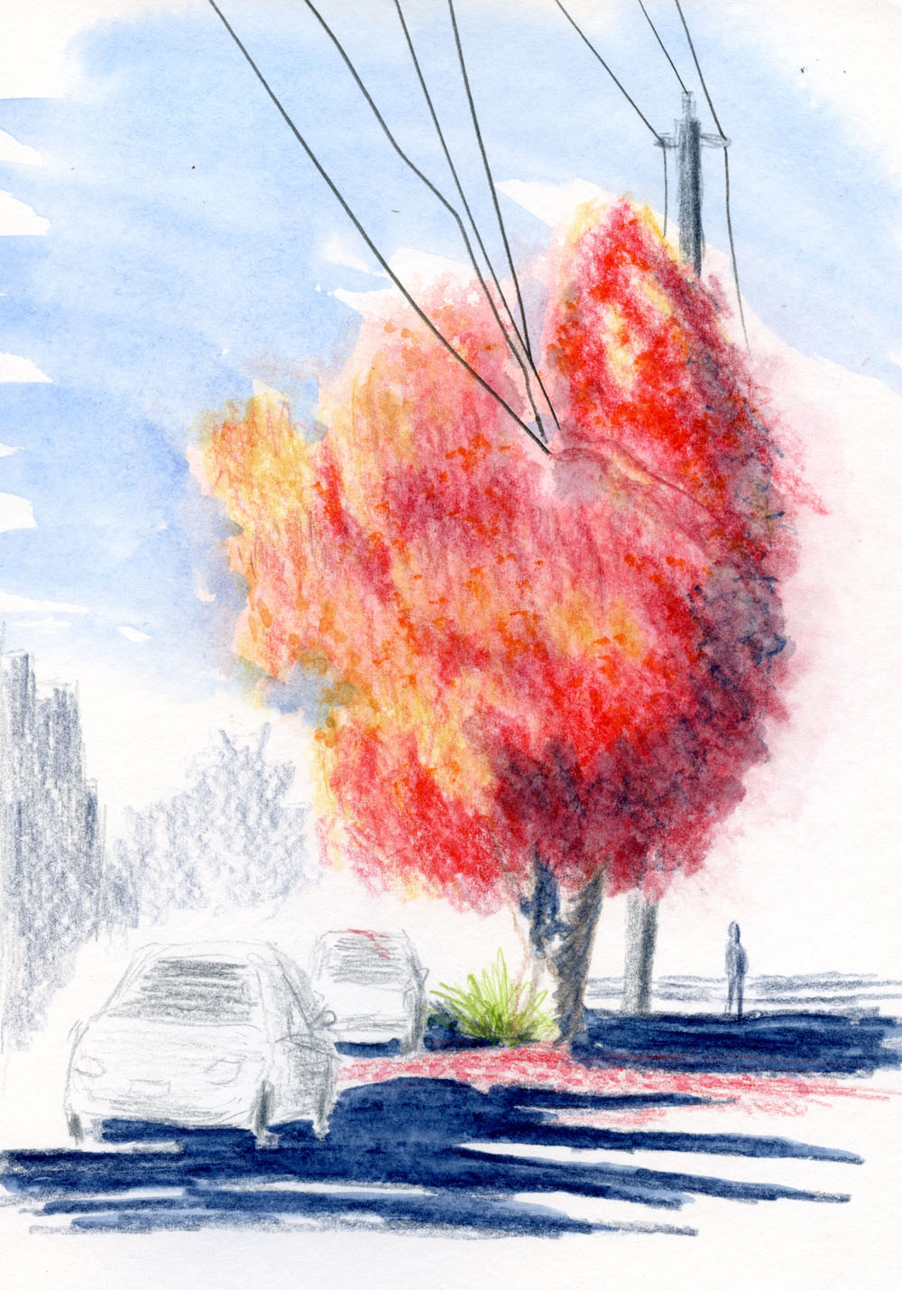 Fueled by Clouds & Coffee Watercolor Pencil Demo Urban Sketching