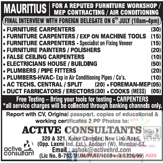 MEP Contracting company jobs for Mauritius