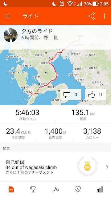 ロードバイクで長崎市→鳥栖市→筑紫野市→長崎市まで 合計300kmのロングライド（数日かかっています）