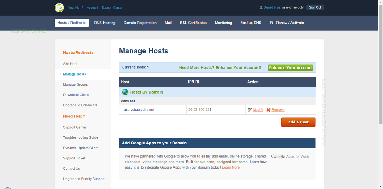 Hosts manager. Dynamic DNS. No-IP. CONTROLGATE. /E noip.