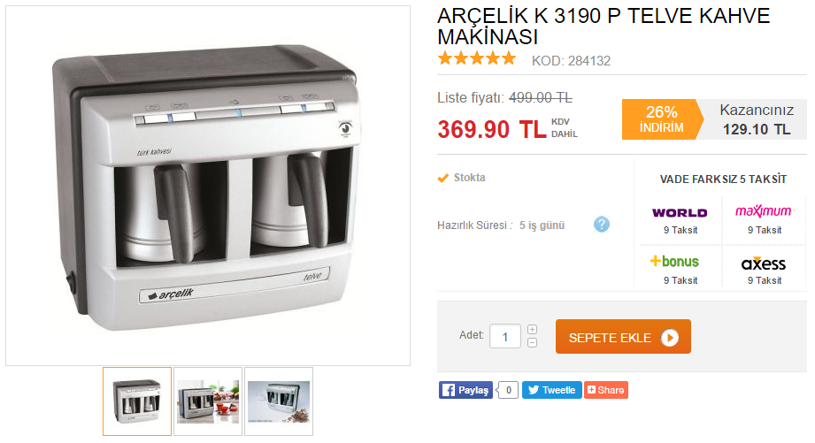 Her Marka Bizde Kaliteli Markalar Kusursuz Ve Guvenli Alisveris Arcelik K 3190 P Telve Kahve Makinasi