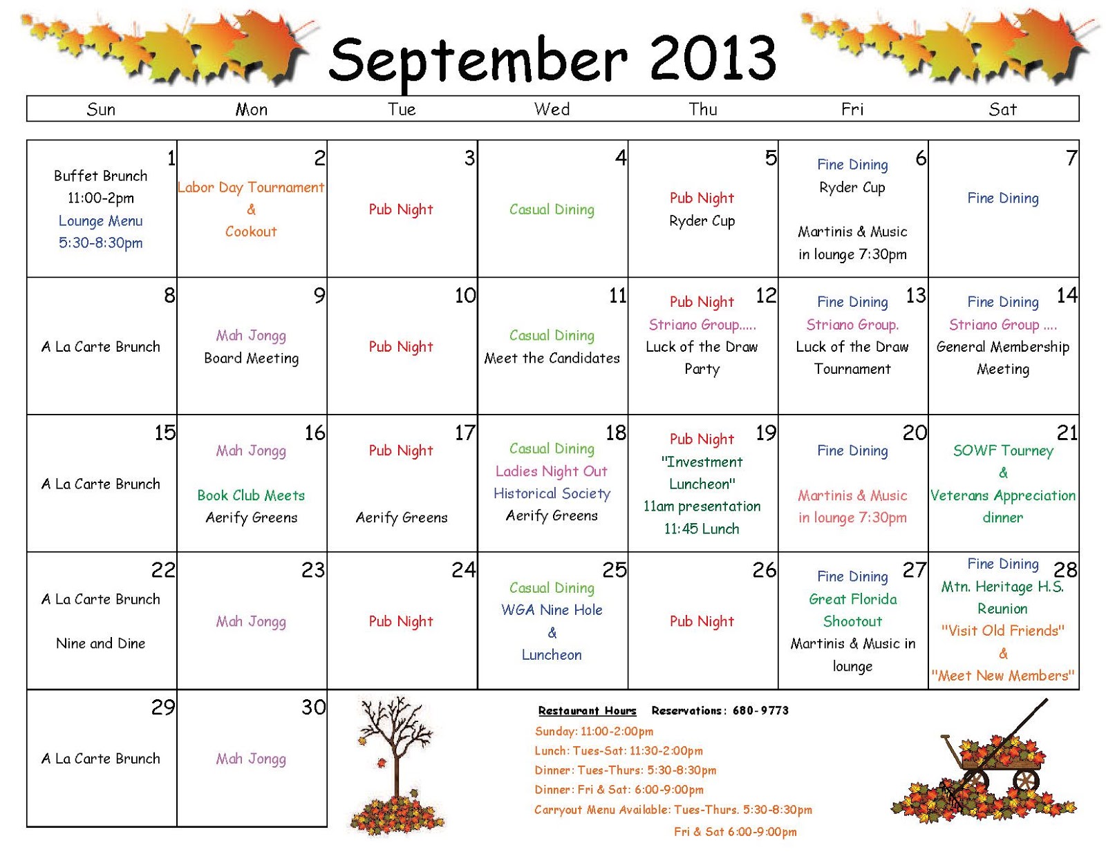 Wolf Laurel Country Club Bulletin Board September 2013 Calendar