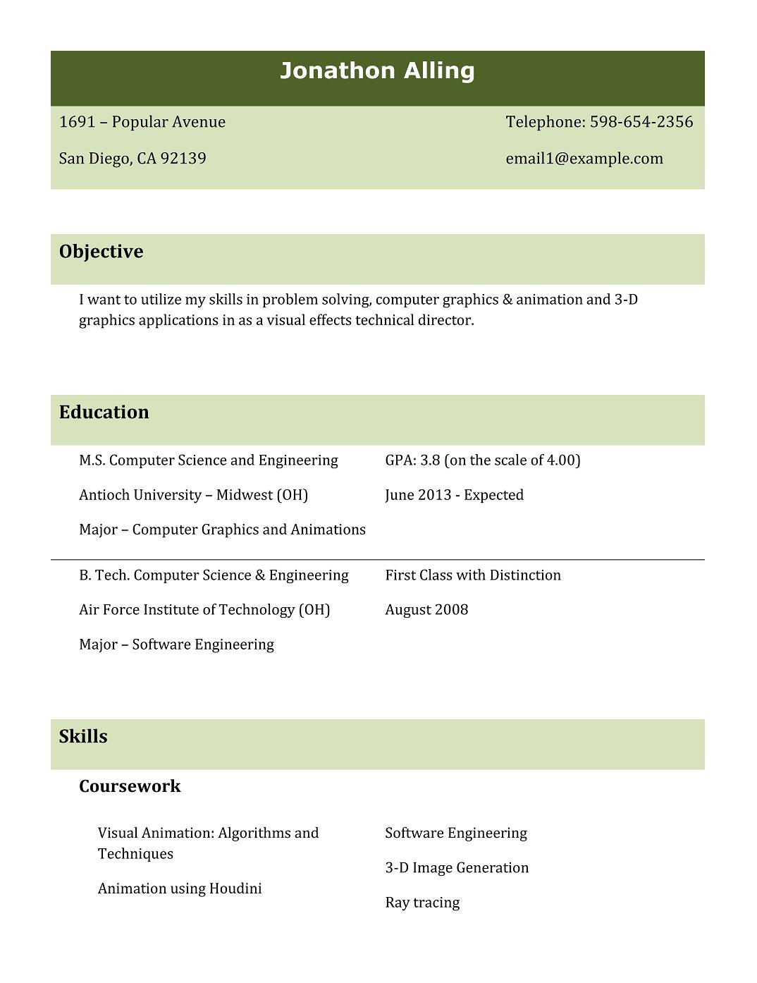 Single page resume for freshers