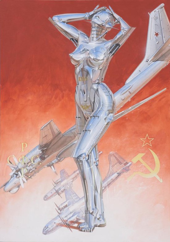 Hajime Sorayama ilustrações esculturas arte mulheres robôs metálicas sensuais cyberpunk vintage provocante peitos metalizados fetiche sadomasoquismo