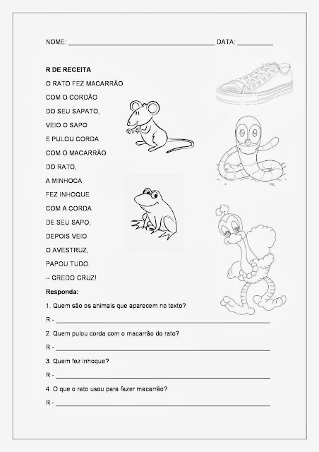 Textos Curtos - Texto sobre animais - Interpretação de Texto - R de receita