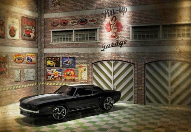 PAPERMAU: Pin Up Garage Diorama Paper Model In 1/64 Scale  by HW Custom