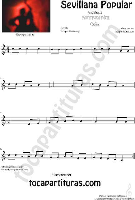  Sevillana Popular Partitura de Violín Sheet Music for Violin Music Scores Music Scores