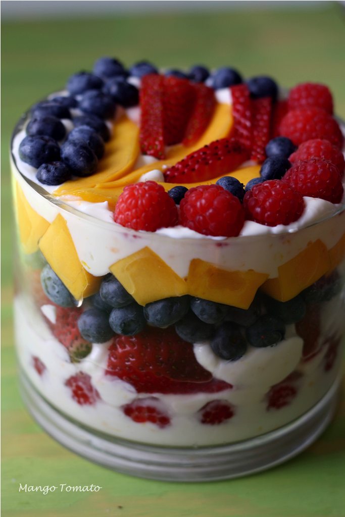 Mango & Tomato Fruit, Berry & Yogurt Trifle