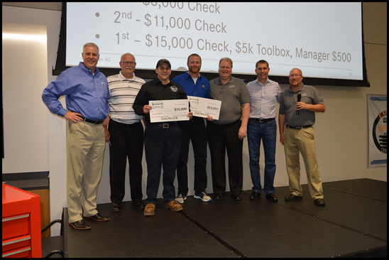 The first place winners were Travis Gannon of Lonestar Truck Group in Waco, Texas in the Vehicle Competition, and Terry Podralski of W.W. Williams Midwest LLC, in Akron, Ohio in the Engine Competition