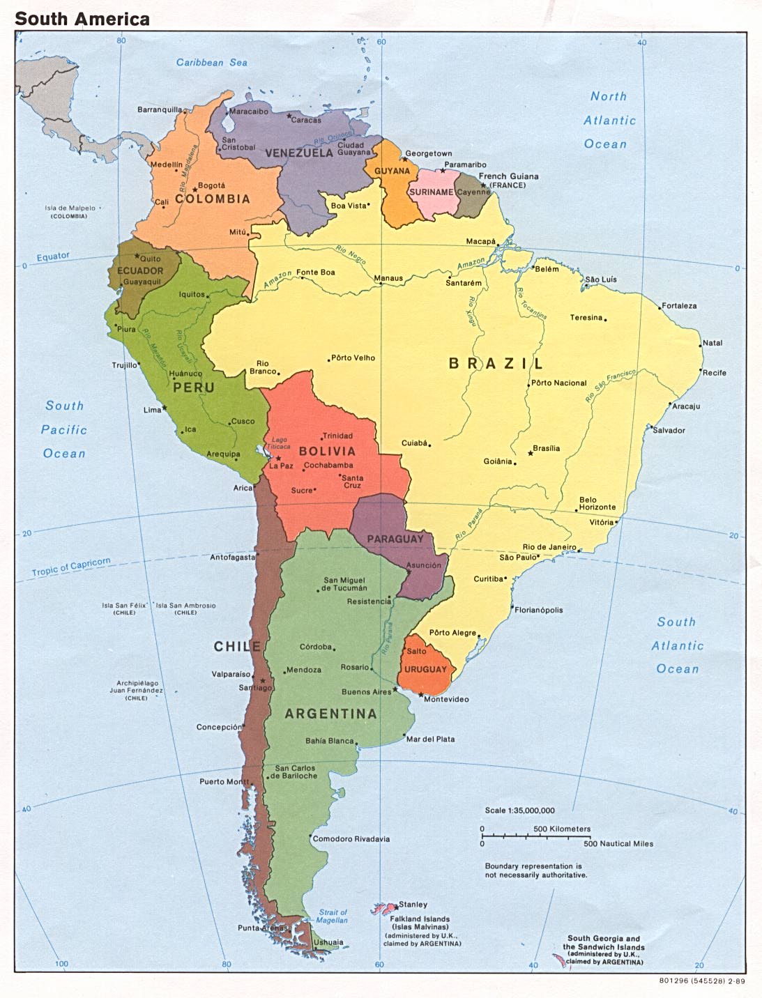 Sydamerika Karta över Region Politiska