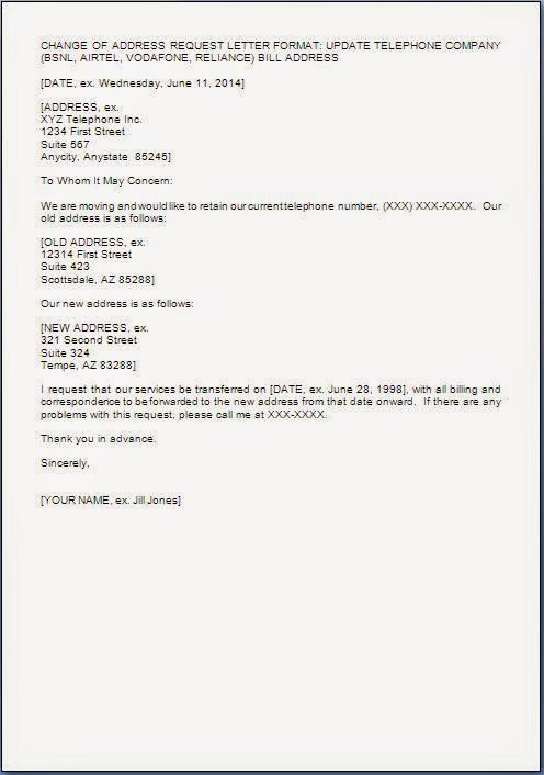 Telephone Address Change Letter