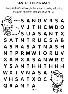 Hello Kitty Christmas coloring page and letter maze word puzzle activity