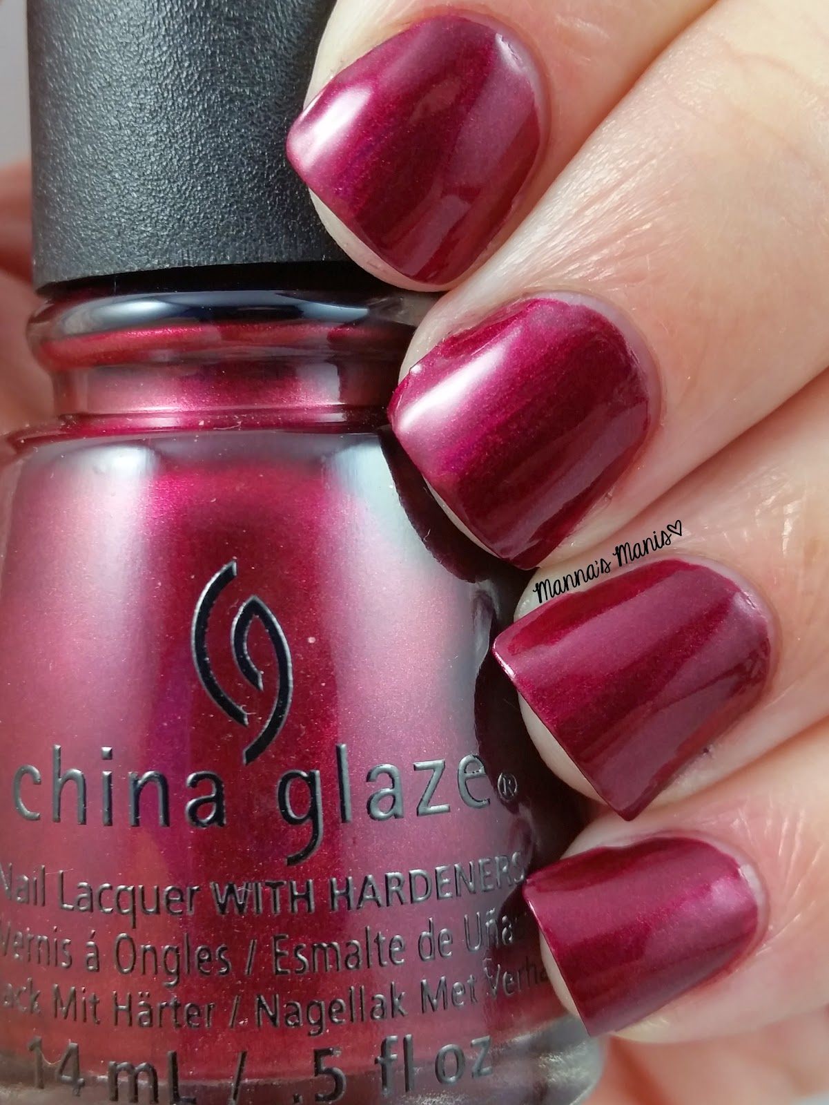 china glaze define good, a cranberry red shimmer nail polish