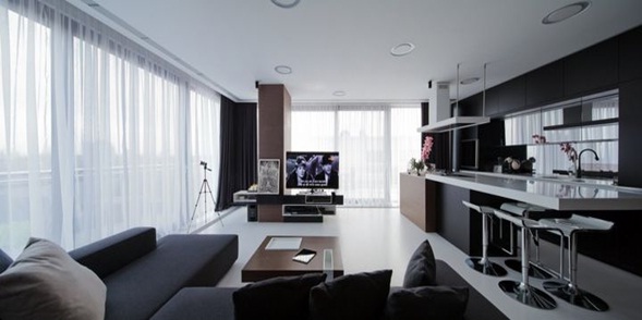 Como decorar sala comedor y cocina minimalista. como decorar una ... Sala con cocina y comedor