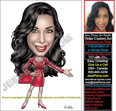 Real Estate Saleswoman in Skirt Suit Caricature