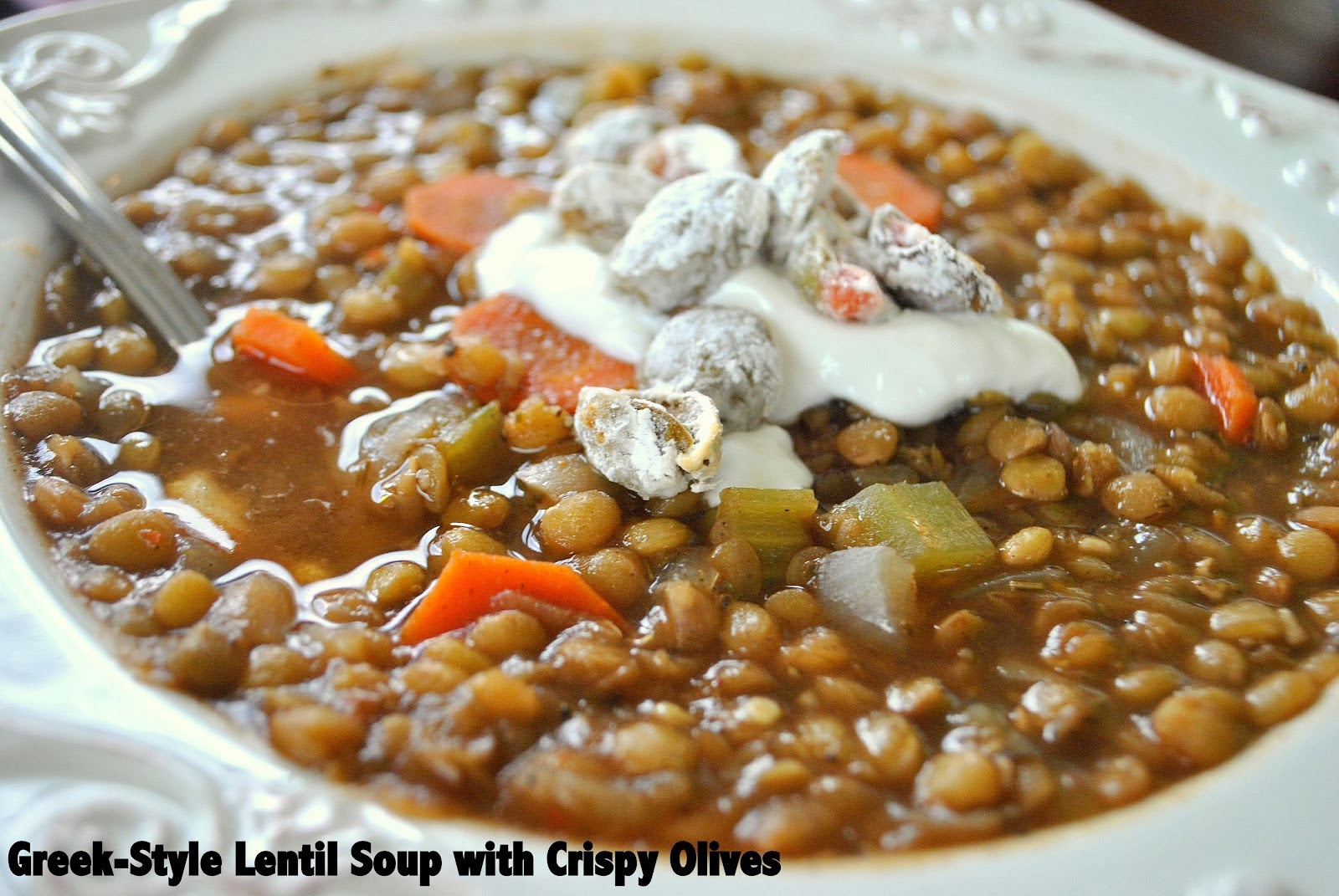 ThriceTheSpice GreekStyle Lentil Soup with Crispy Olives