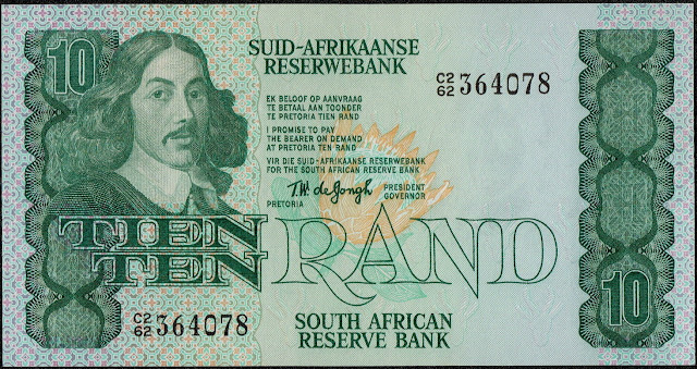 South African Currency 10 Rand banknote 1978 Jan van Riebeeck